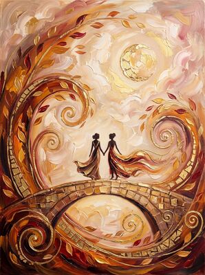 Couple Walking on Moonlit Bridge Canvas Wall Art