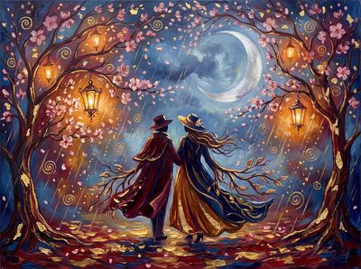 Romantic Cherry Blossom Spring Rain Canvas Painting