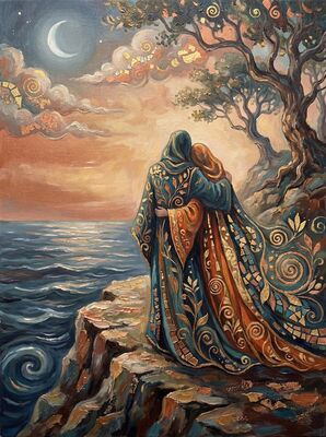 Sunset Clifftop Romance Canvas Painting