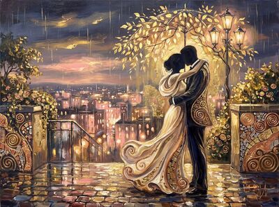 Lovers Above City Lights at Dusk Canvas Wall Art