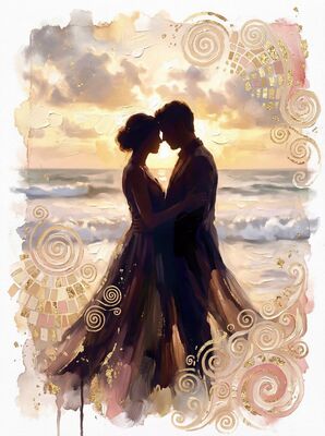 Lovers Dancing in Ocean Waves Canvas Wall Art
