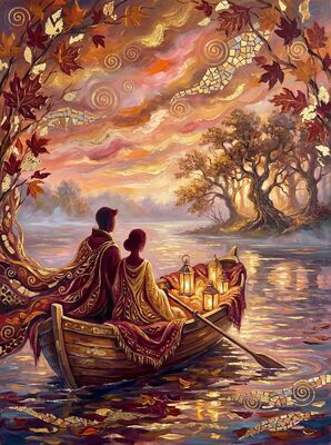 Romantic Rowboat Under Twilight Sky Canvas Painting