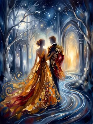 Two Figures Merging in Abstract Art Canvas Wall Art