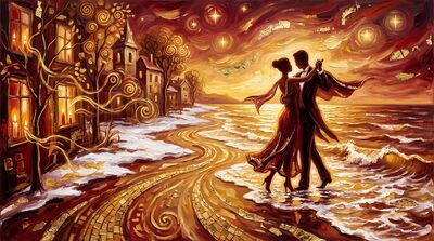 Sunset Beach Dance Romance Canvas Painting
