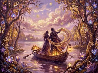 Lake Lantern Romance Canvas Wall Art