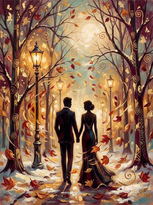 Romantic Snowy Evening Stroll Canvas Wall Art