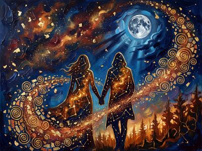 Constellation Couple in Night Sky Canvas Painting