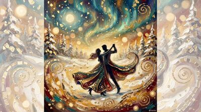 Northern Lights Couple Silhouette Canvas Painting