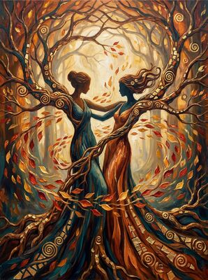 Intertwined Tree Branch Lovers Canvas Wall Art