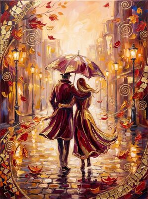 Paris Rain Couple Under Umbrella Canvas Wall Art