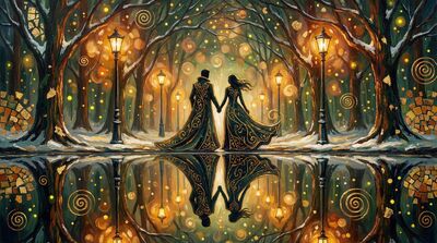 Snowy Park Love Story Canvas Wall Art