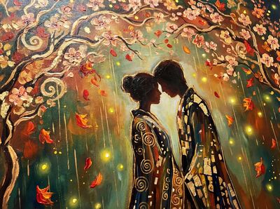 Romantic Cherry Blossom Spring Rain Canvas Painting