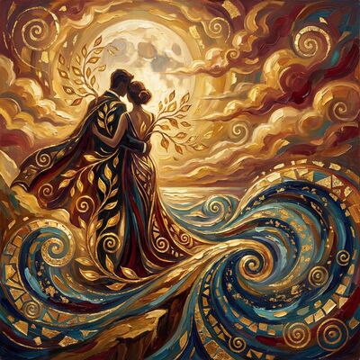 Romantic Wave Embrace Canvas Wall Art