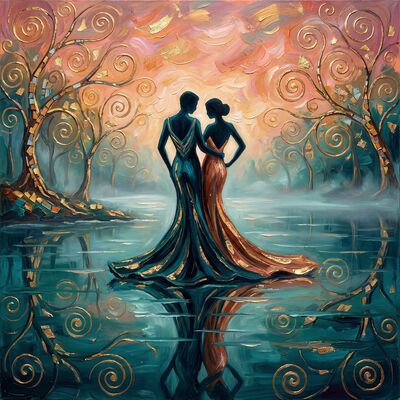 Two Swans Forming Heart Shape Canvas Wall Art