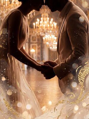 Romantic Chandelier-Lit Ballroom Dance Canvas Painting