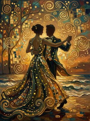 Beach Sunset Dance Couple Canvas Painting