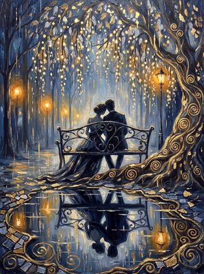 Enchanted Park Bench Couple Canvas Wall Art