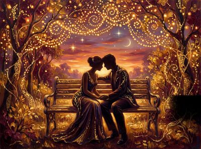 Couple Under Sparkling Fairy Lights Canvas Painting