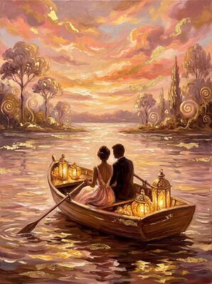 Twilight Rowboat Love Story Canvas Wall Art