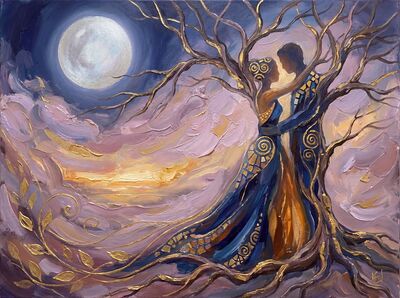 Romantic Intertwined Tree Art Canvas Painting
