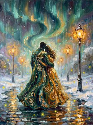 Romantic Northern Lights Silhouette Canvas Wall Art
