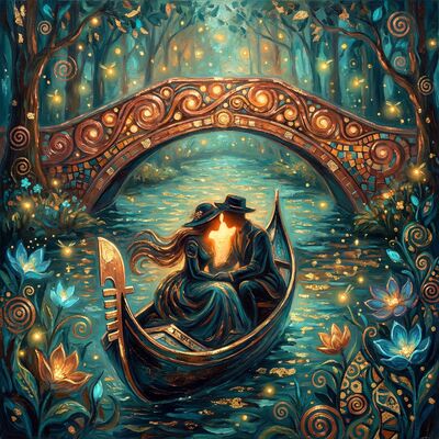 Lovers on Venice Gondola at Night Canvas Painting