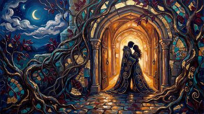 Golden Light Doorway Embrace Canvas Wall Art