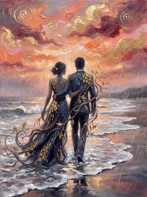 Beach Romance Dance at Sunset Canvas Wall Art