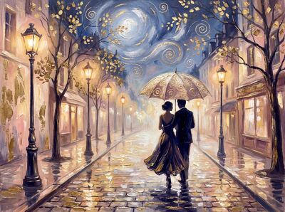 Lovers Sharing Umbrella in Paris Canvas Wall Art