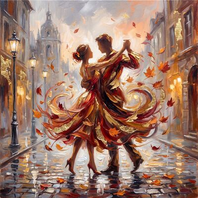 Merging Figures in Red and Gold Canvas Wall Art