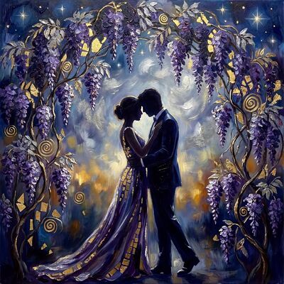 Lovers in Wisteria Bloom Tunnel Canvas Wall Art