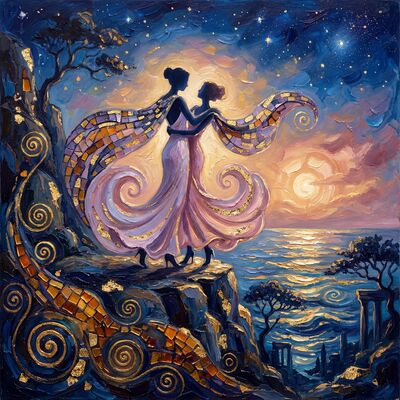 Clifftop Lovers at Golden Hour Canvas Painting