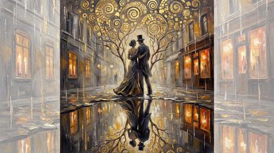 Lovers Dancing in Urban Rain Canvas Wall Art