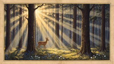 Forest Sunrise Golden Light Rays Canvas Painting