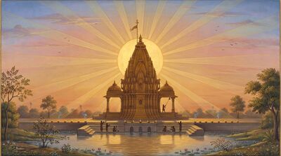 Sunrise Behind Temple Spire Sacred Canvas Wall Art