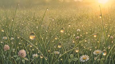 Sunrise Dewdrops Meadow Jewels Canvas Painting