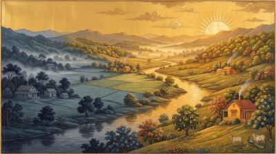 Sunrise Flooding Golden Valley Canvas Wall Art