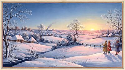 Winter Snow Pink Gold Sunrise Canvas Painting