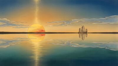 Sun Reflection Golden Axis Water Canvas Wall Art