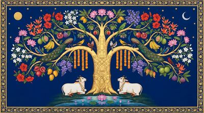 Golden Tree of Life Royal Blue Canvas Wall Art