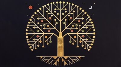 Gold Leaf Tree Modern Black Canvas Painting