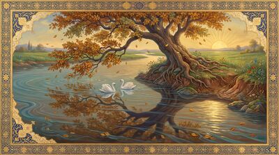 Ancient Tree by Flowing River Canvas Painting