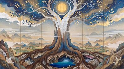 Cosmic World Tree Axis Mundi Canvas Painting