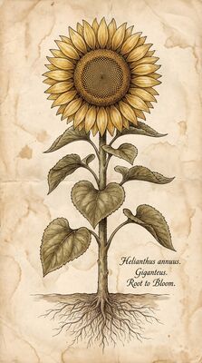 Vintage Botanical Giant Sunflower Canvas Wall Art