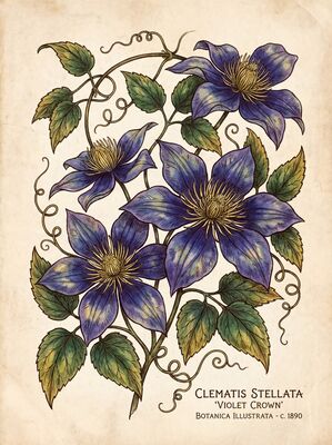 Vintage Botanical Clematis Vine Canvas Wall Art