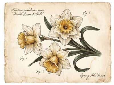 Vintage Double Daffodils Botanical Canvas Wall Art