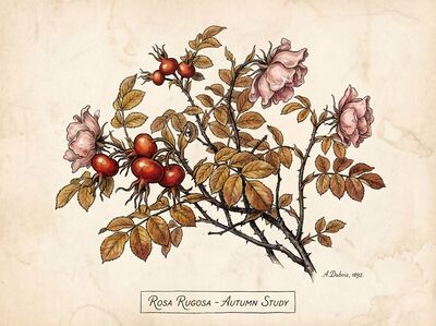 Vintage Botanical Garden Rose Hips Canvas Wall Art