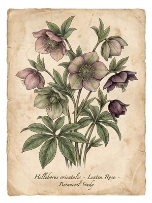Vintage Hellebore Study Botanical Canvas Wall Art