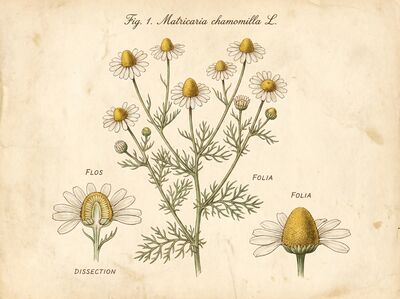 Vintage Botanical Chamomile Study Canvas Painting