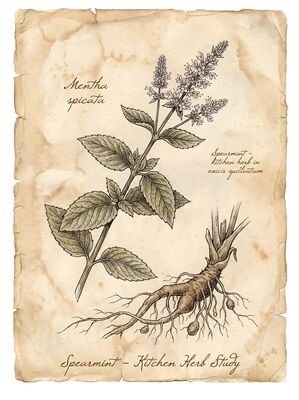 Spearmint Branch Vintage Botanical Canvas Wall Art